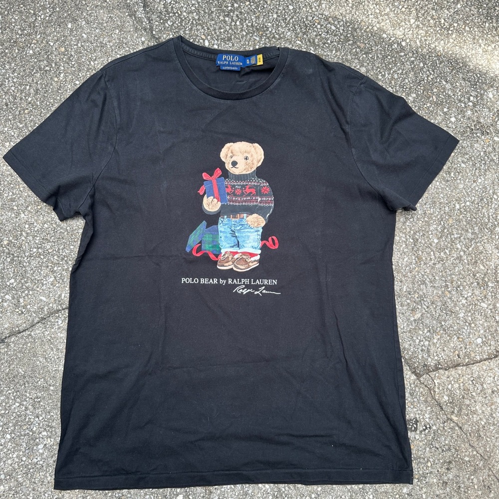Polo Ralph Lauren Mens XL Black Holiday Polo Bear Custom Slim Fit T-Shirt